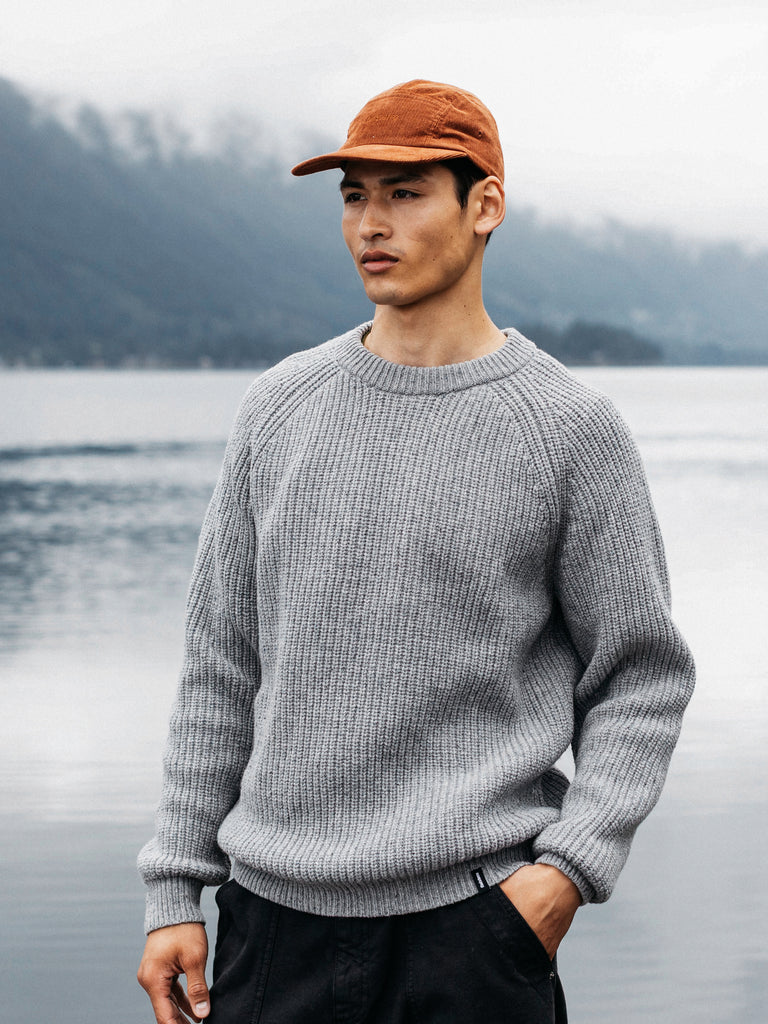 Finisterre Mens  Mora Knit Jumper-Grey Blue