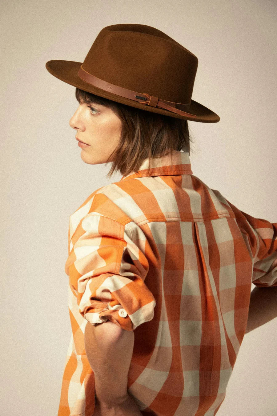 Brixton Utopia L/S Overshirt - Tangerine Gingham