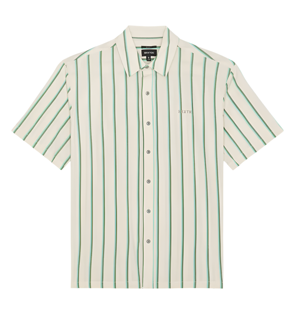 Brixton Cru Stripe S/S Woven - Beige/Pine/Aquatic