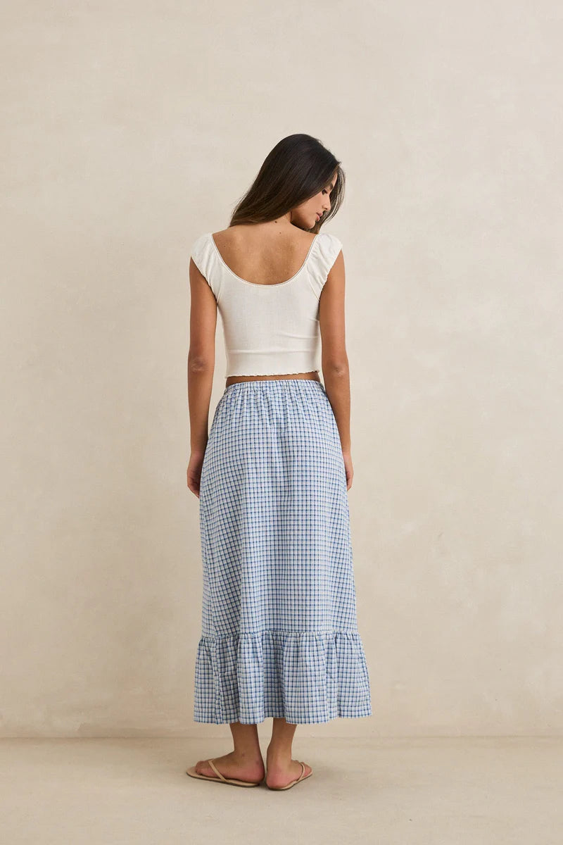Rhythm Lola Check Tiered Maxi Skirt - Blue