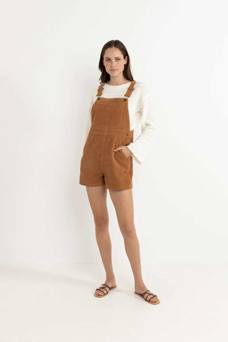 Rhythm Womens Cord Tide Short Overalls - Brown
