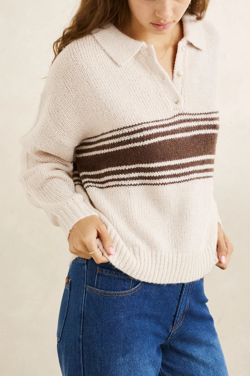 Rhythm Strata Knit Collared Jumper - Natural