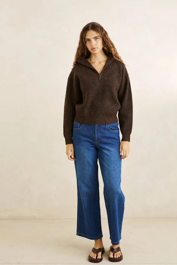 Rhythm Quincy Zip Knit - Chocolate