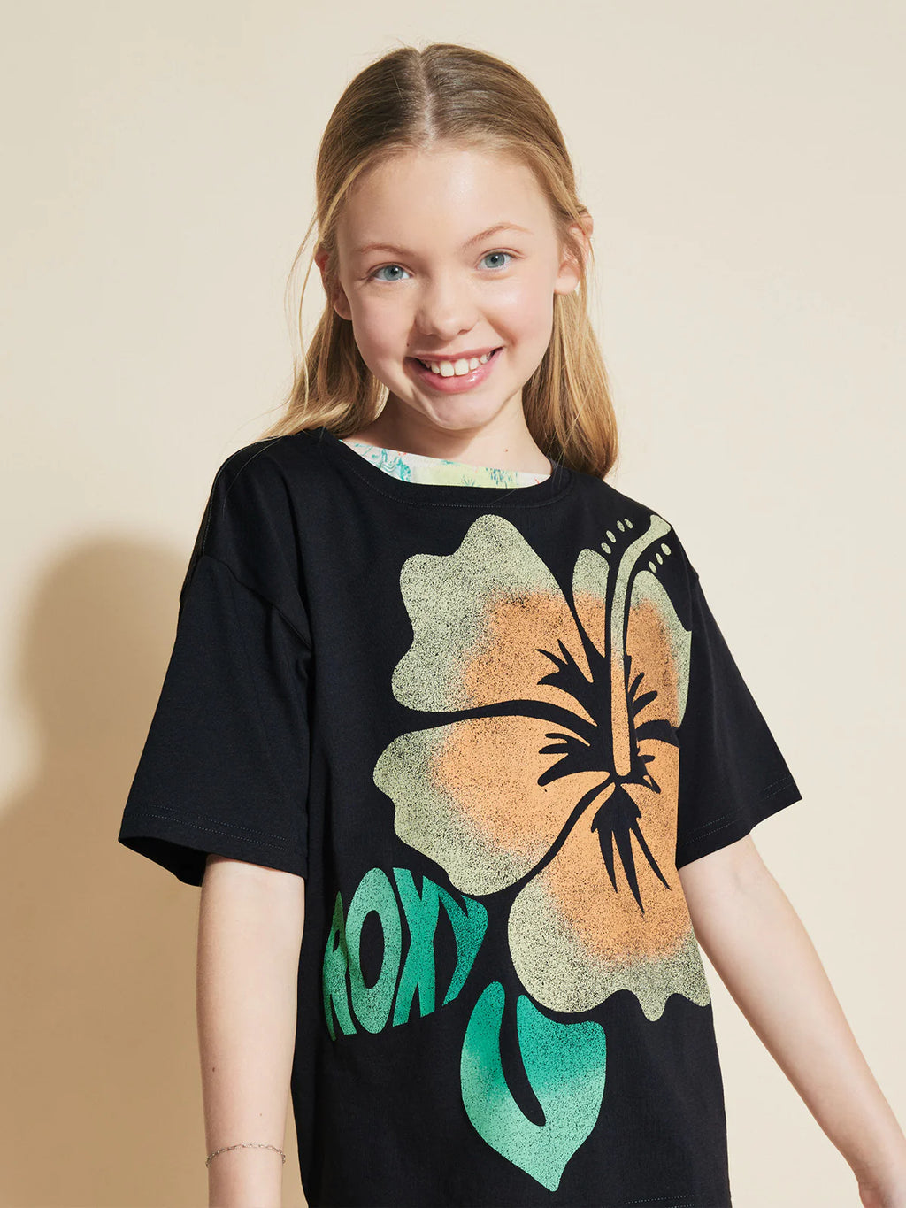 Roxy Girls Hibiscus Oversized Tee - Phantom