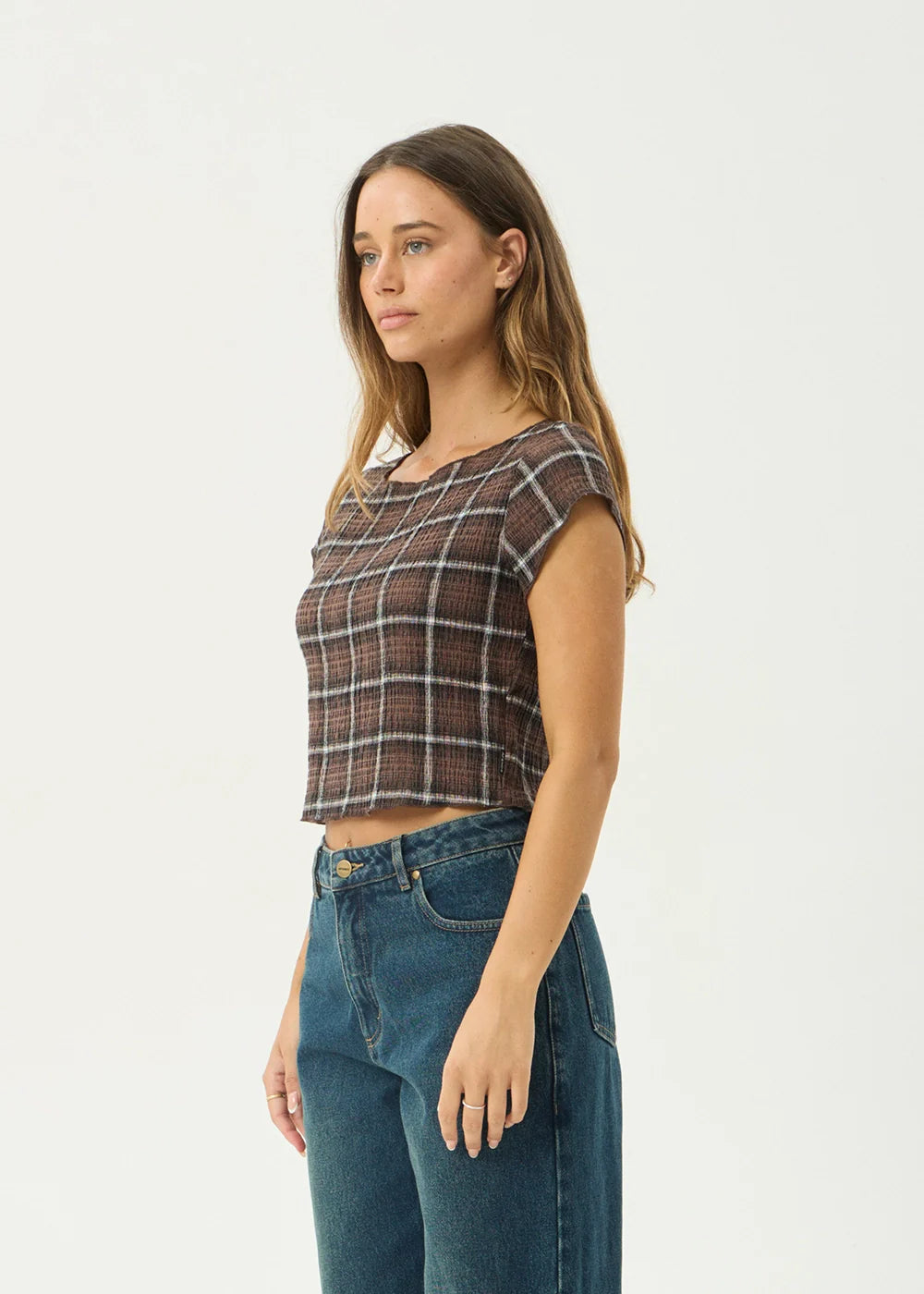 Afends Hemp Reverie Seersucker Top - Coffee Check
