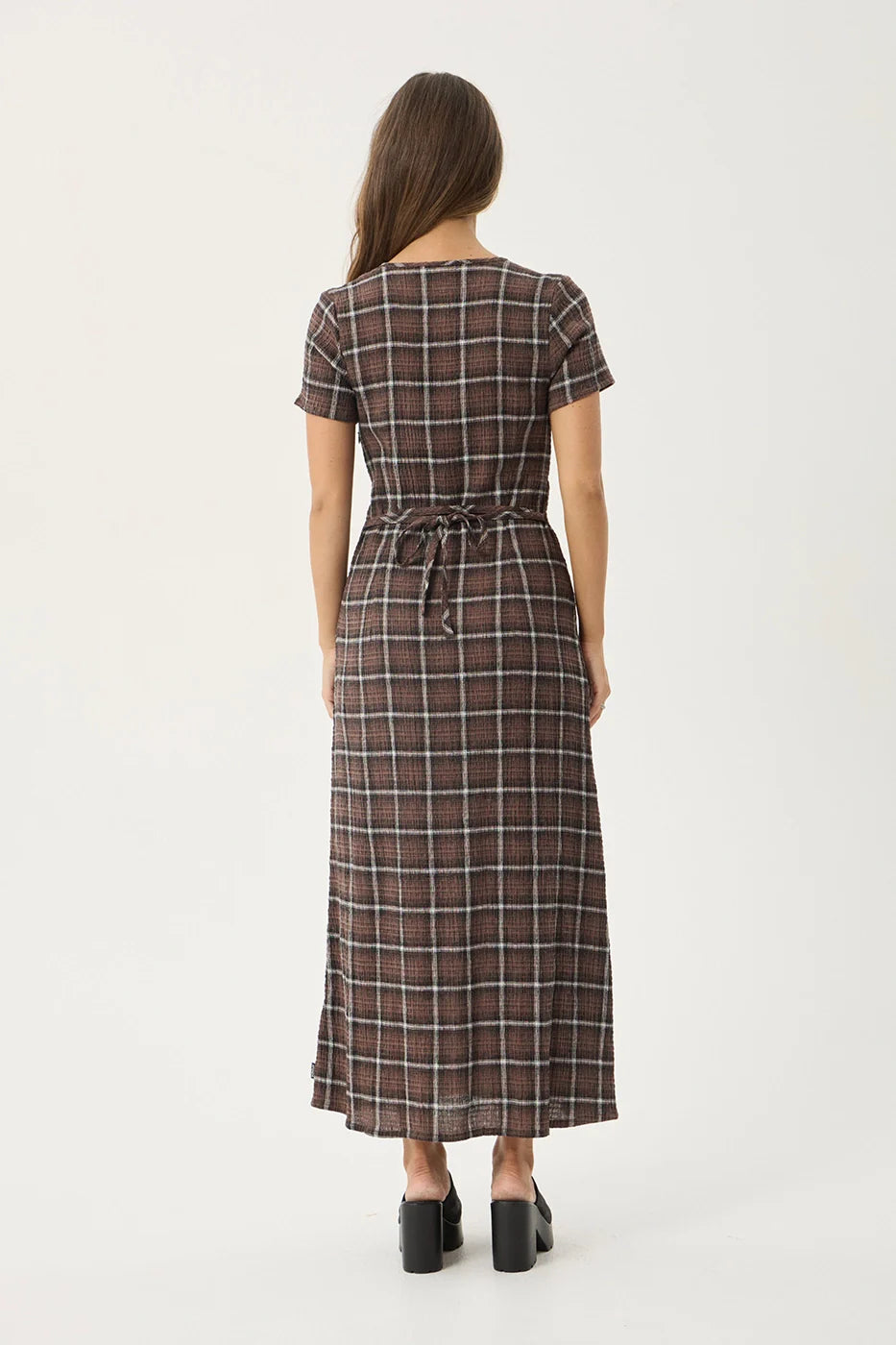 Afends Seersucker Reverie Maxi Dress - Coffee Check