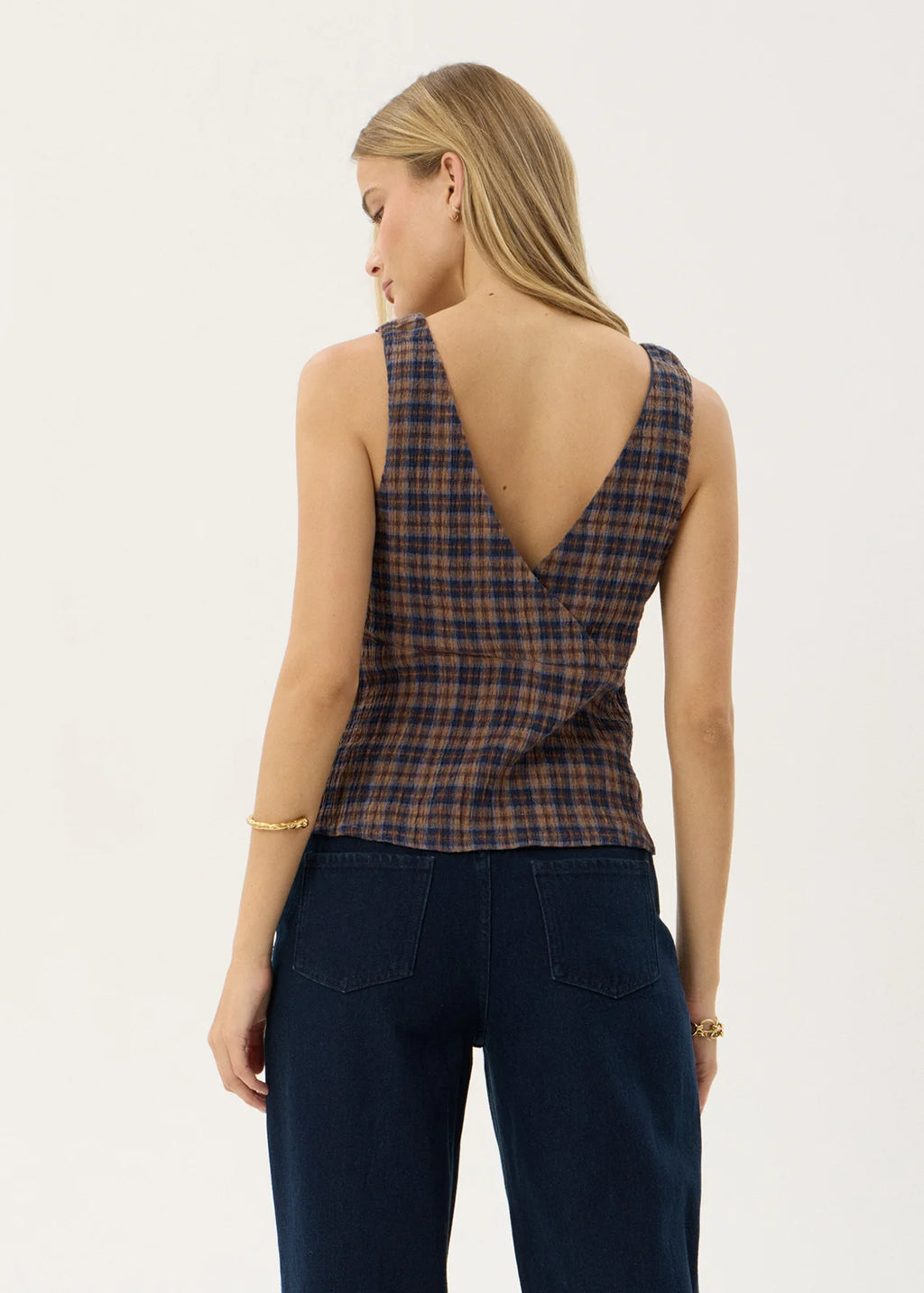 Afends Giselle Hemp Seersucker Top - Indigo Check