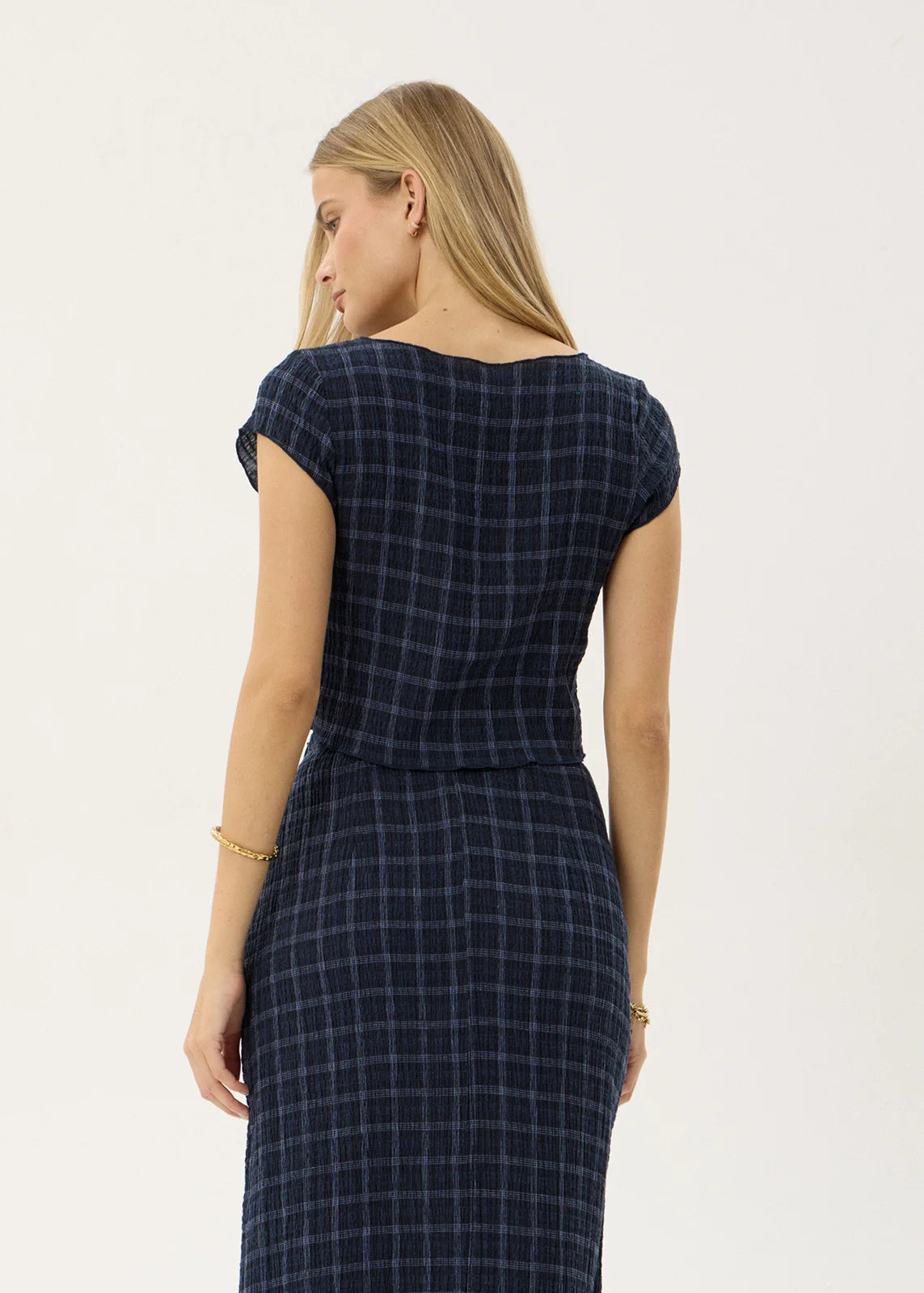 Afends Darcy Thea Seersucker Top - Midnight Check