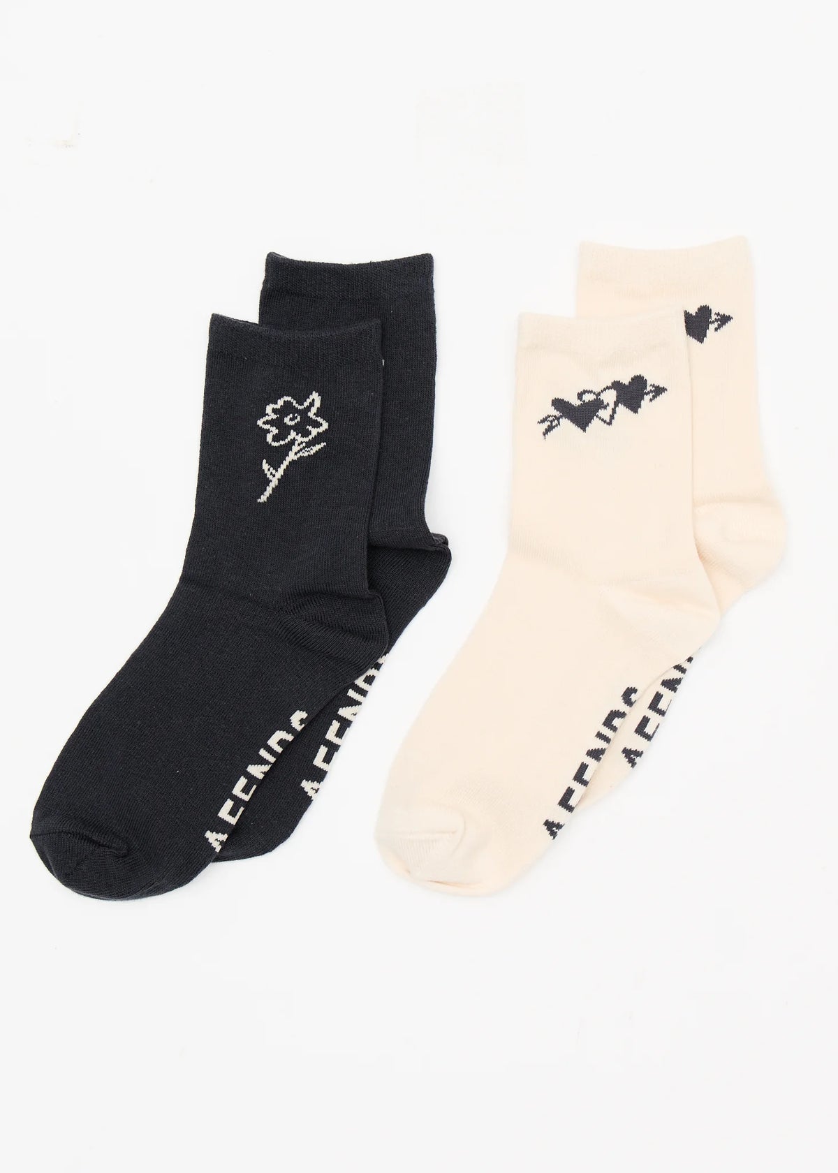 Afends Rise Recycled Two Pack Socks - Moonbeam/ Stone Black