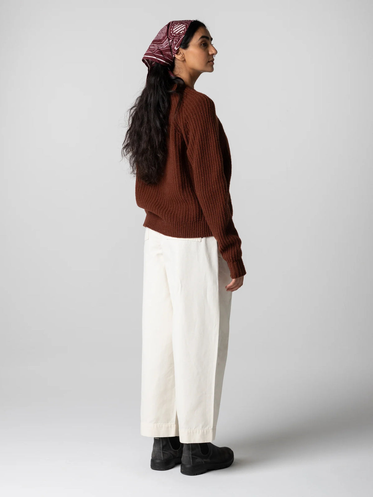 Finisterre Mora Crew Neck Cardigan - Mahogany Brown