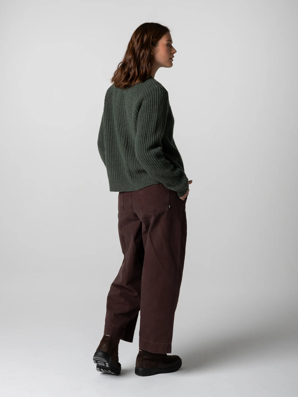 Finisterre Mora Crew Neck Cardigan - Evergreen