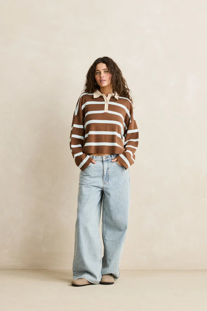 Rhythm Rugby Polo Knit Sweater - Brown
