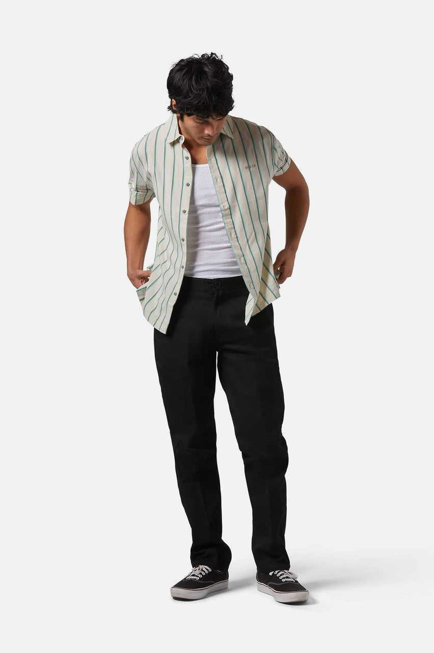 Brixton Cru Stripe S/S Woven - Beige/Pine/Aquatic