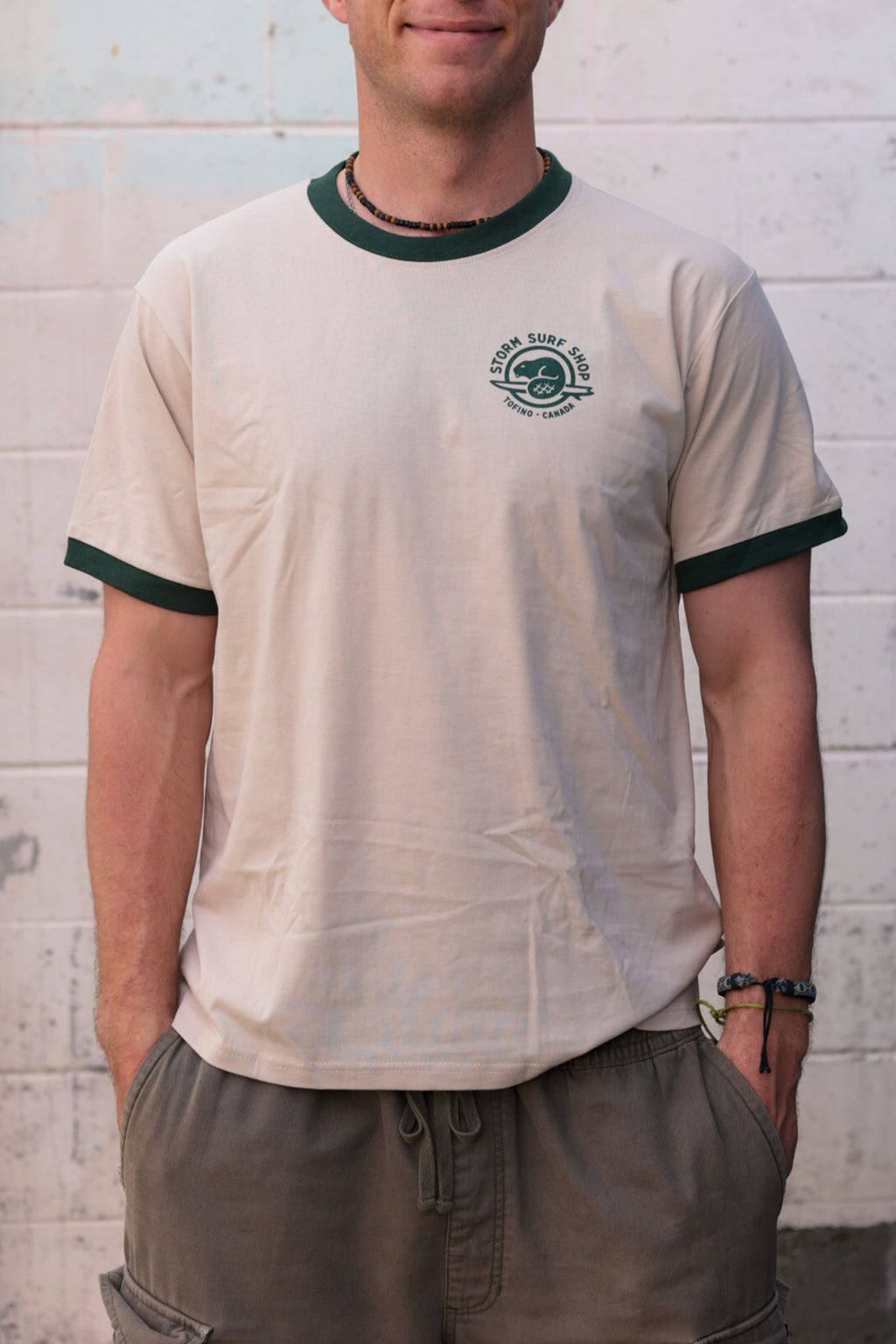 Storm Beaver Ringer Tee - Forest/Cream