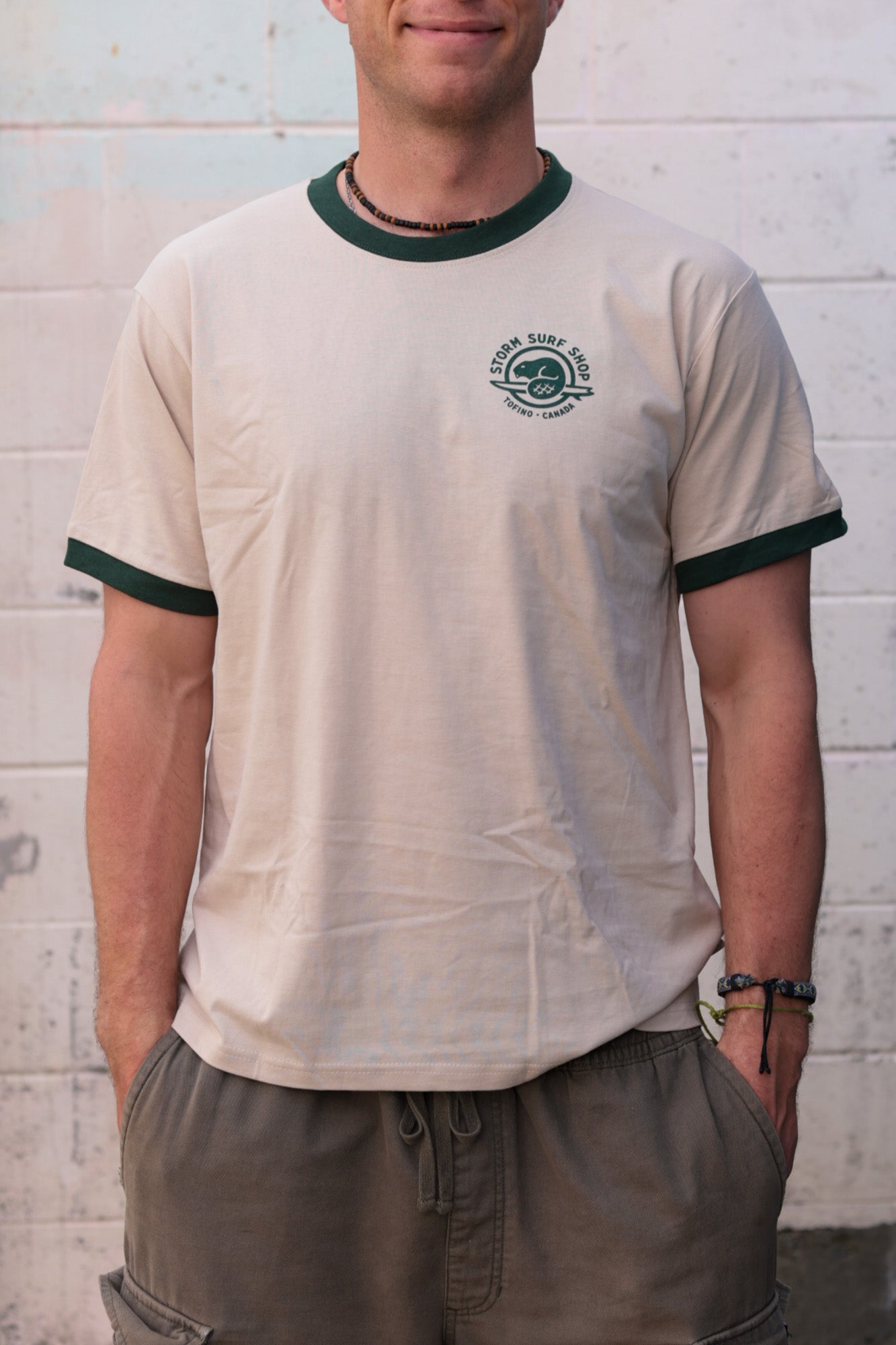 Storm Beaver Ringer Tee - Forest/Cream