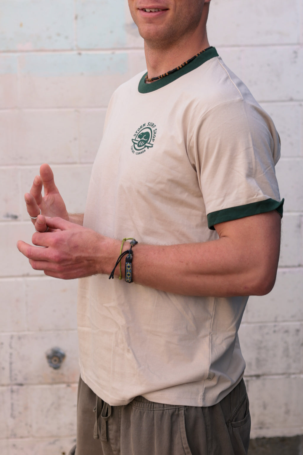 Storm Beaver Ringer Tee - Forest/Cream