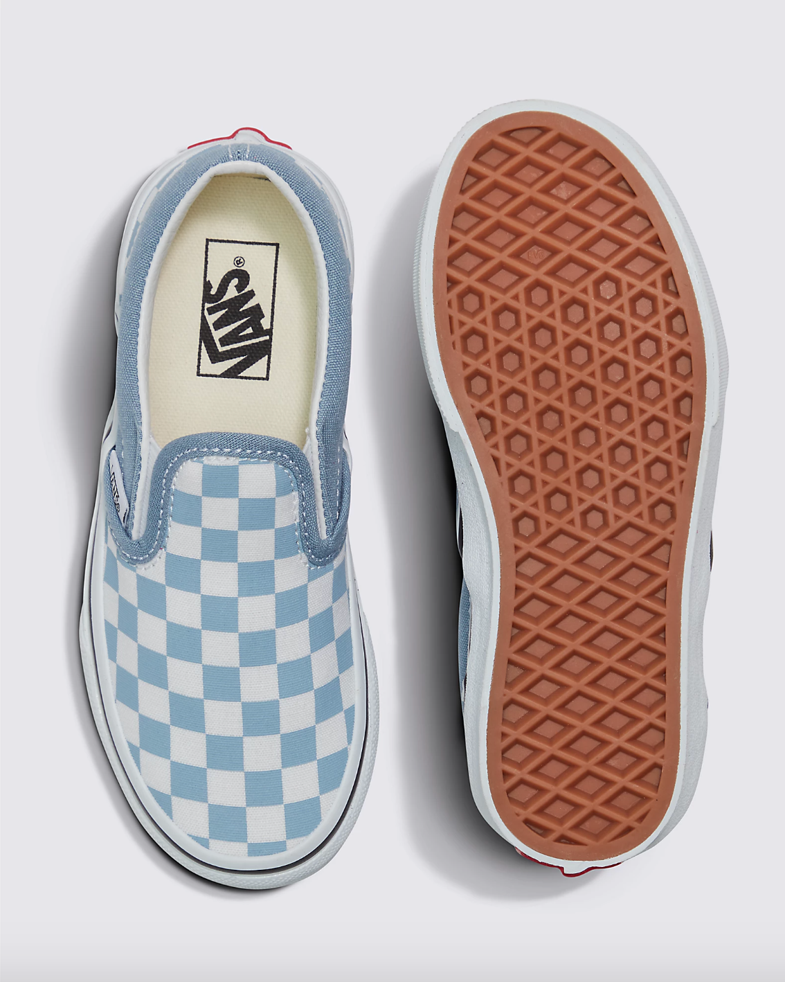 Light blue checkered slip on vans on sale