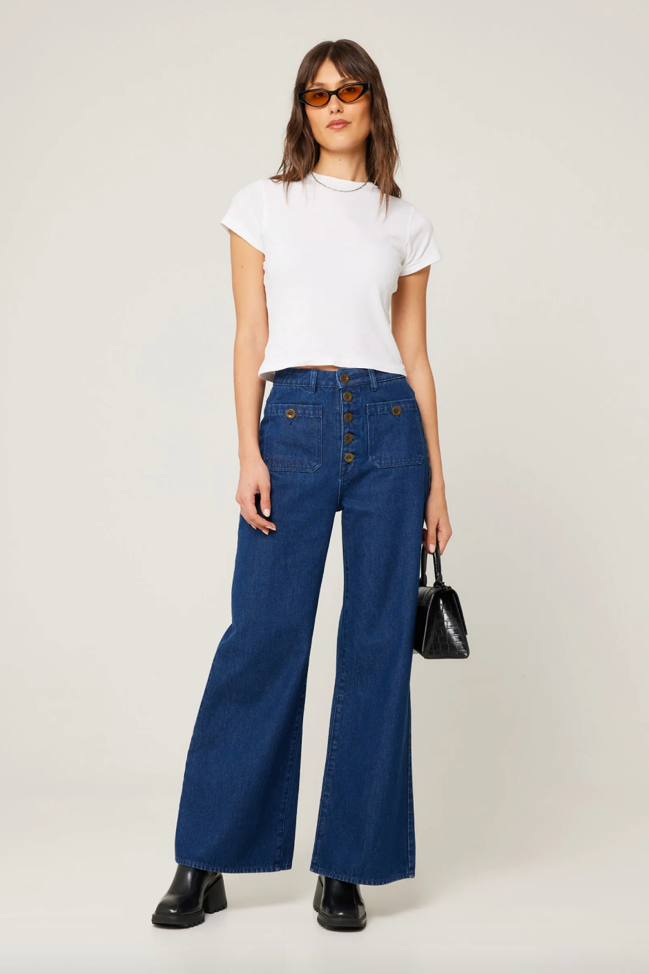 Rollas Womens Studio Flare Lou- Dark Vintage Blue