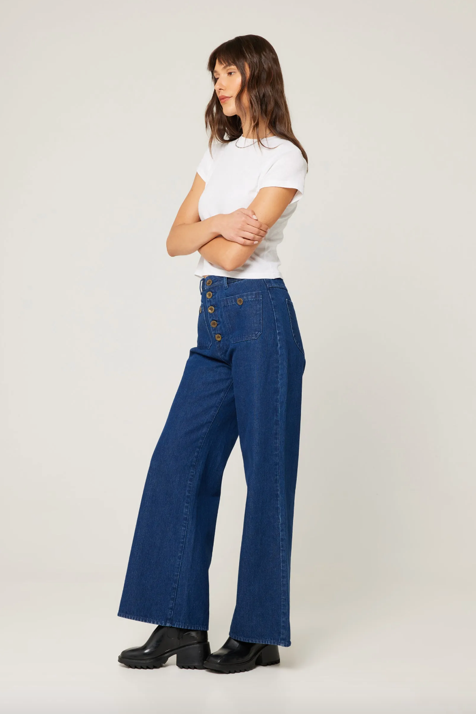 Rollas Womens Studio Flare Lou- Dark Vintage Blue