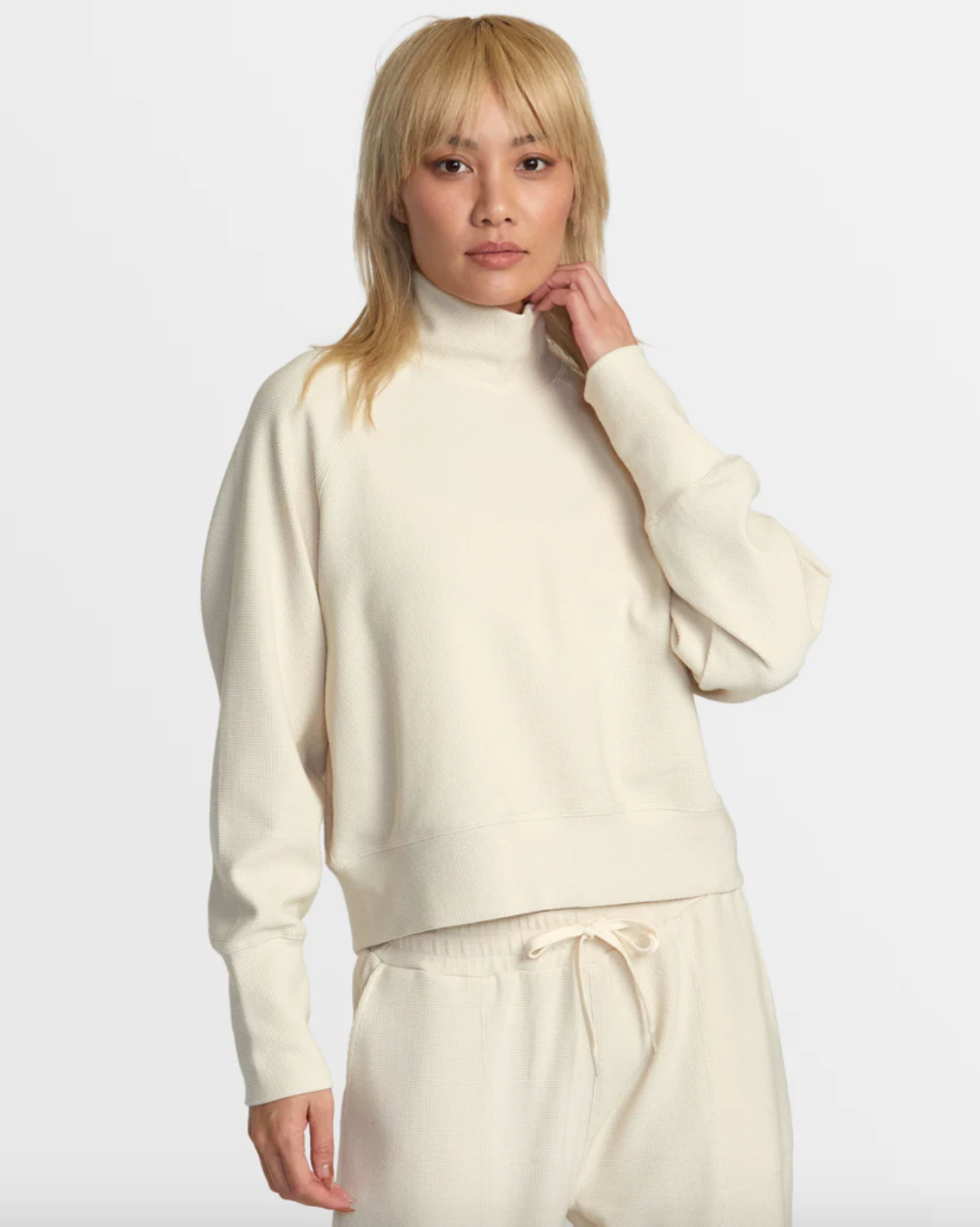 RVCA Womens Sofie Waffle Mock Neck -Latte