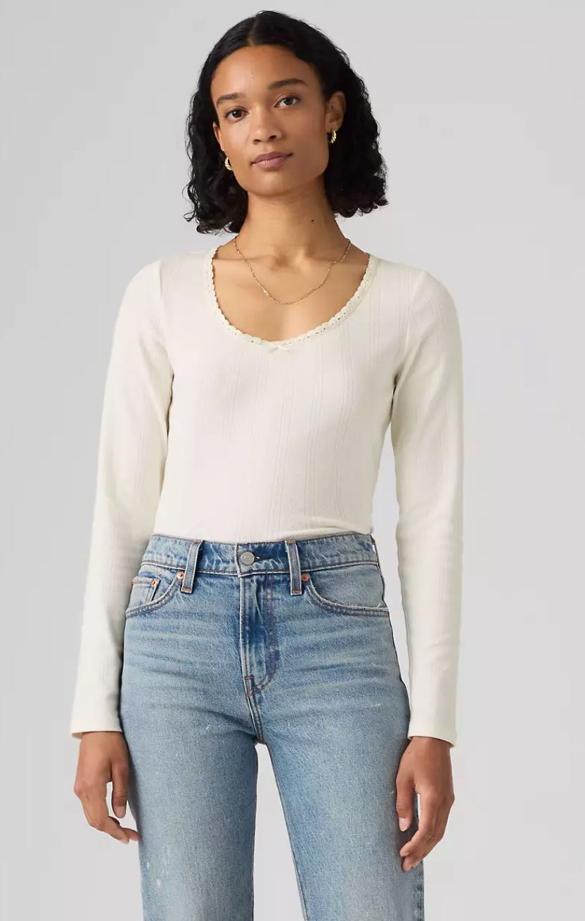Levis Dry Goods Pointelle Lace LS Tee - Egret