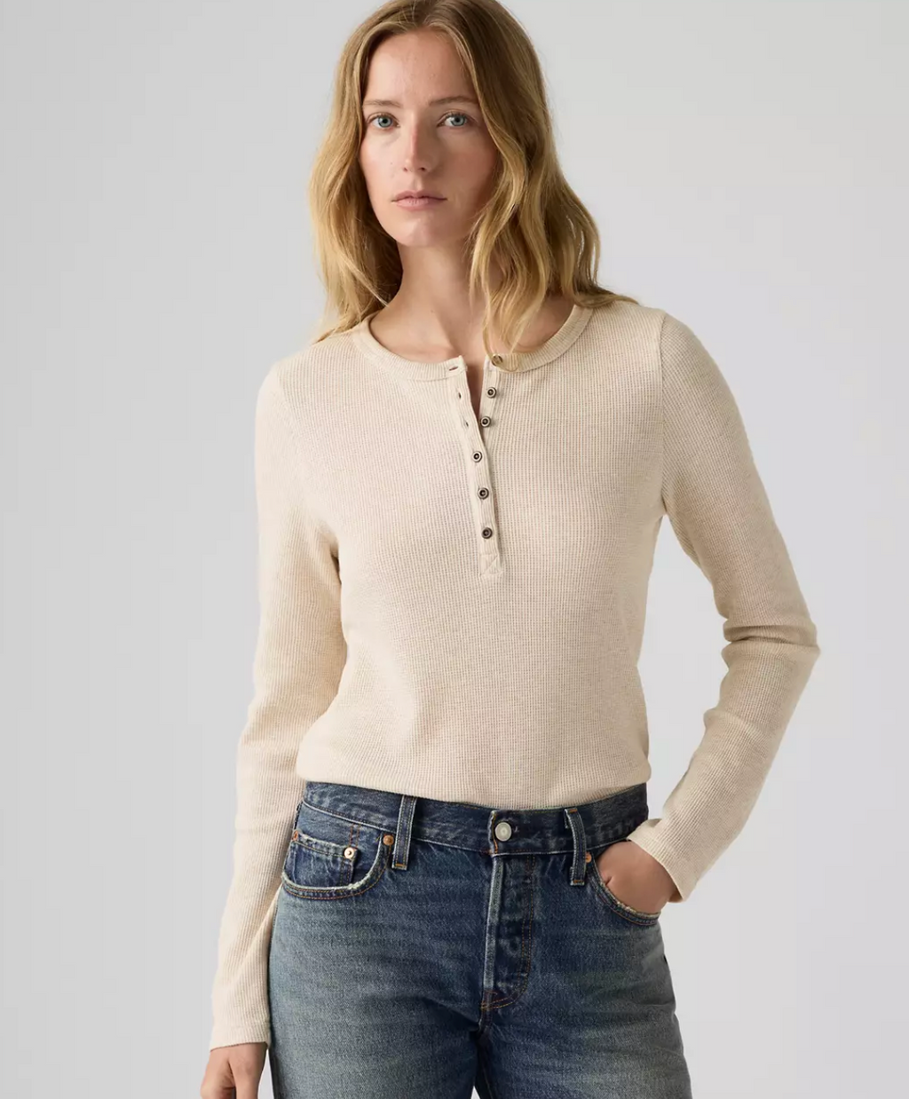 Levis Rooney Waffle Henley - Oatmeal Heather