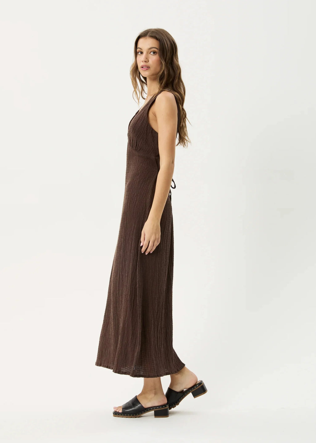 Afends Focus Seersucker Maxi Dress - Coffee