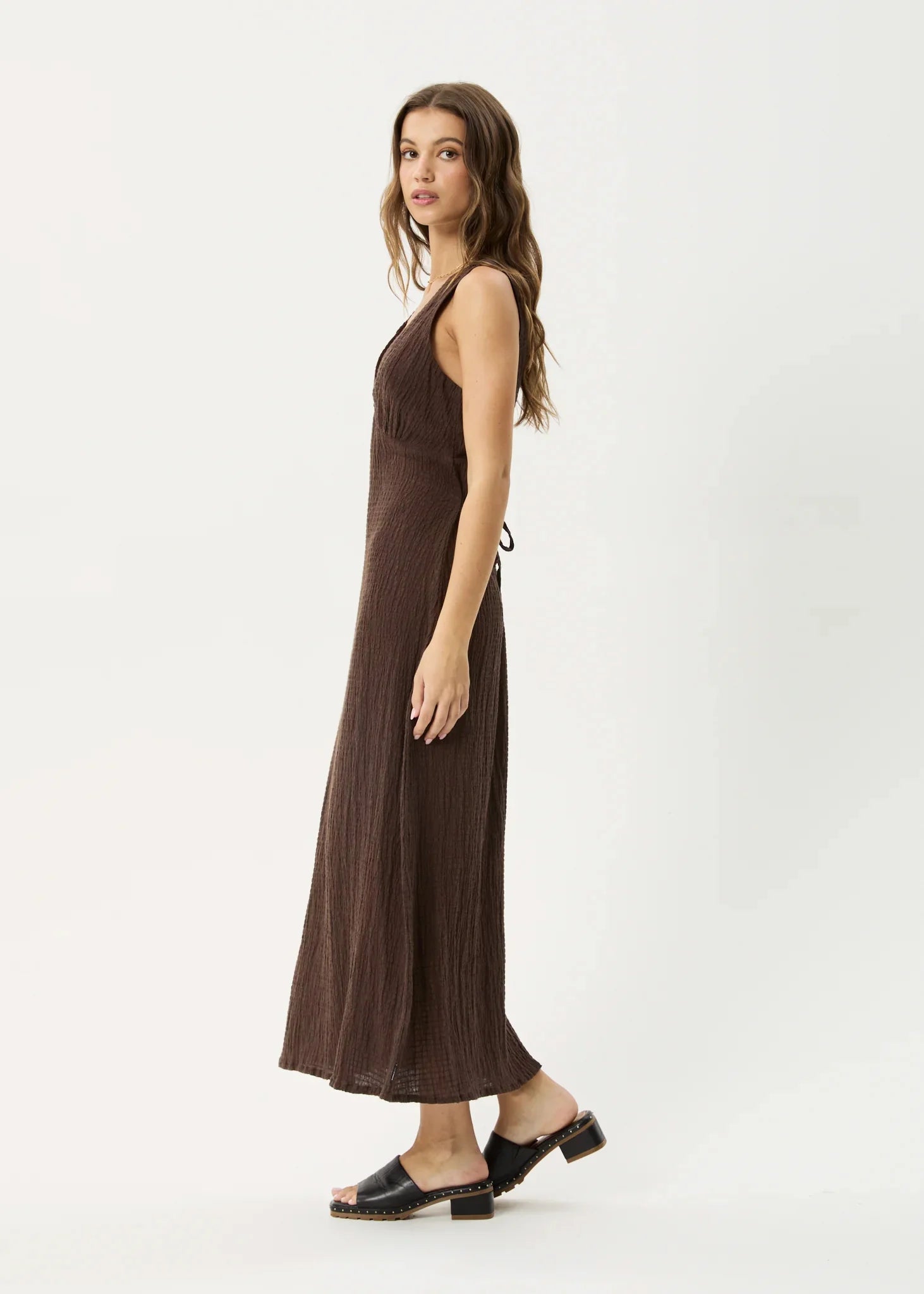 Afends Focus Seersucker Maxi Dress - Coffee