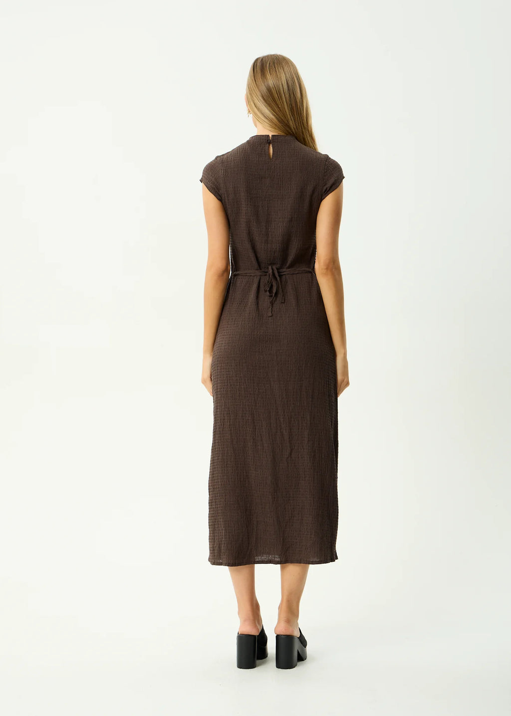 Afends Focus Elodie Seersucker Midi Dress - Coffee
