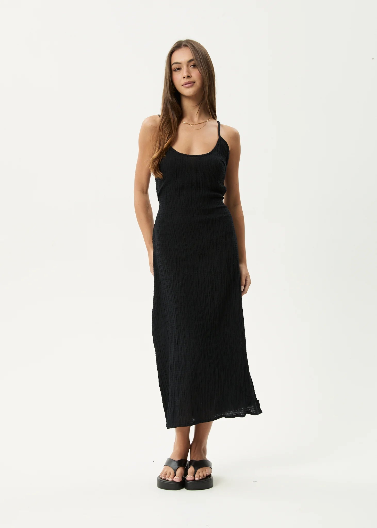 Afends Rumi Seersucker Midi Dress - Black
