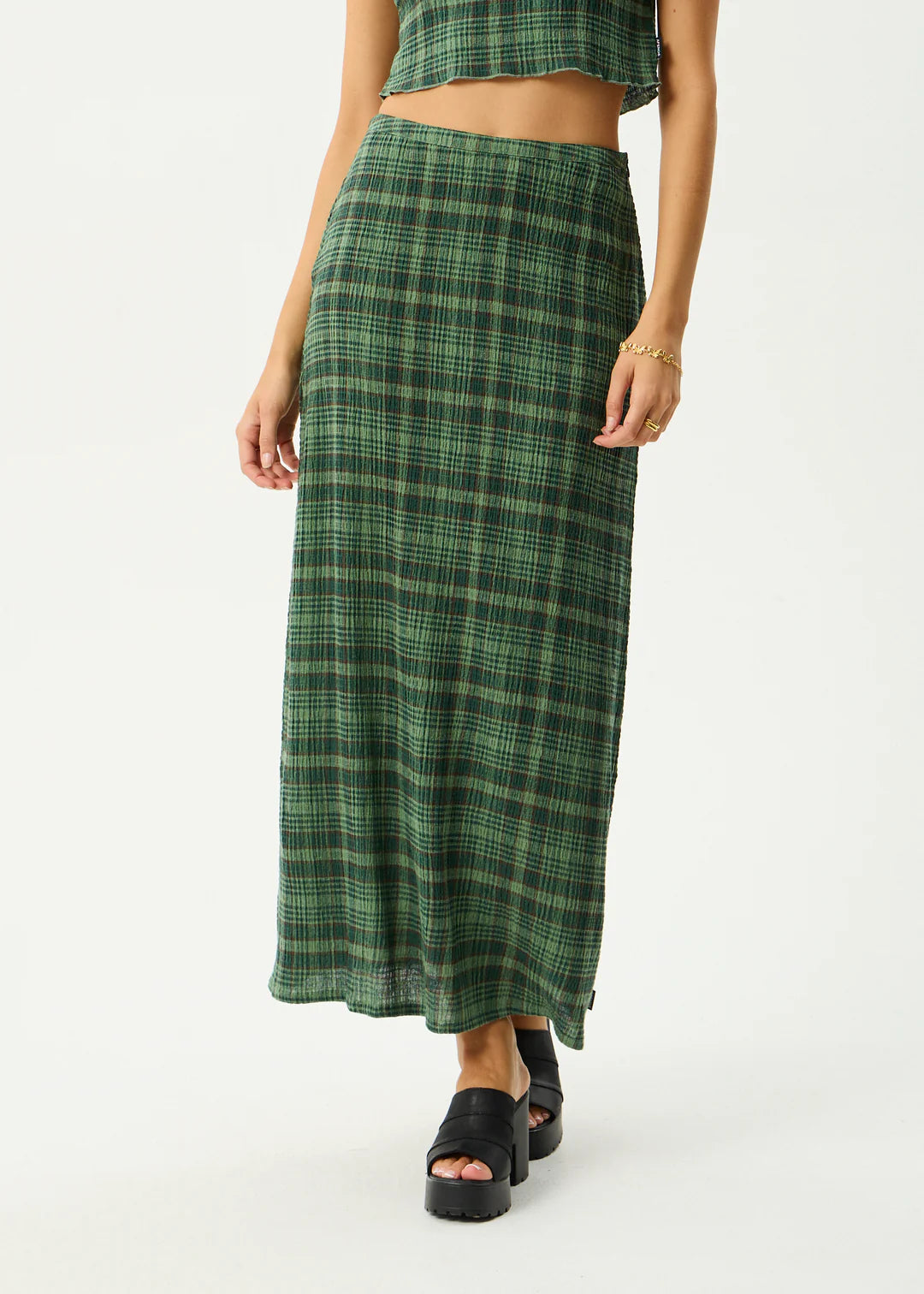 Afends Lonnie Seersucker Maxi Skirt - Hunter Green