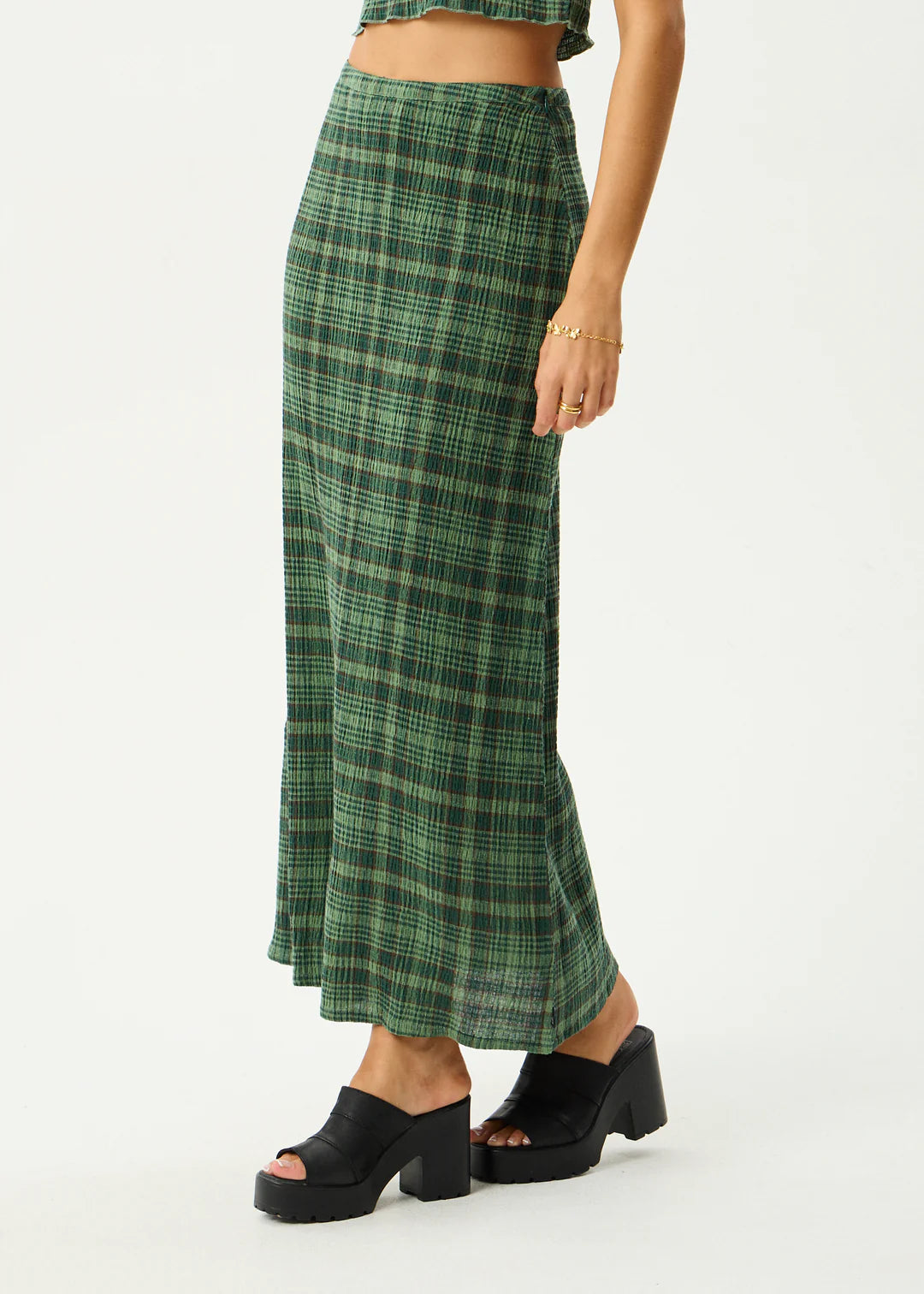 Afends Lonnie Seersucker Maxi Skirt - Hunter Green