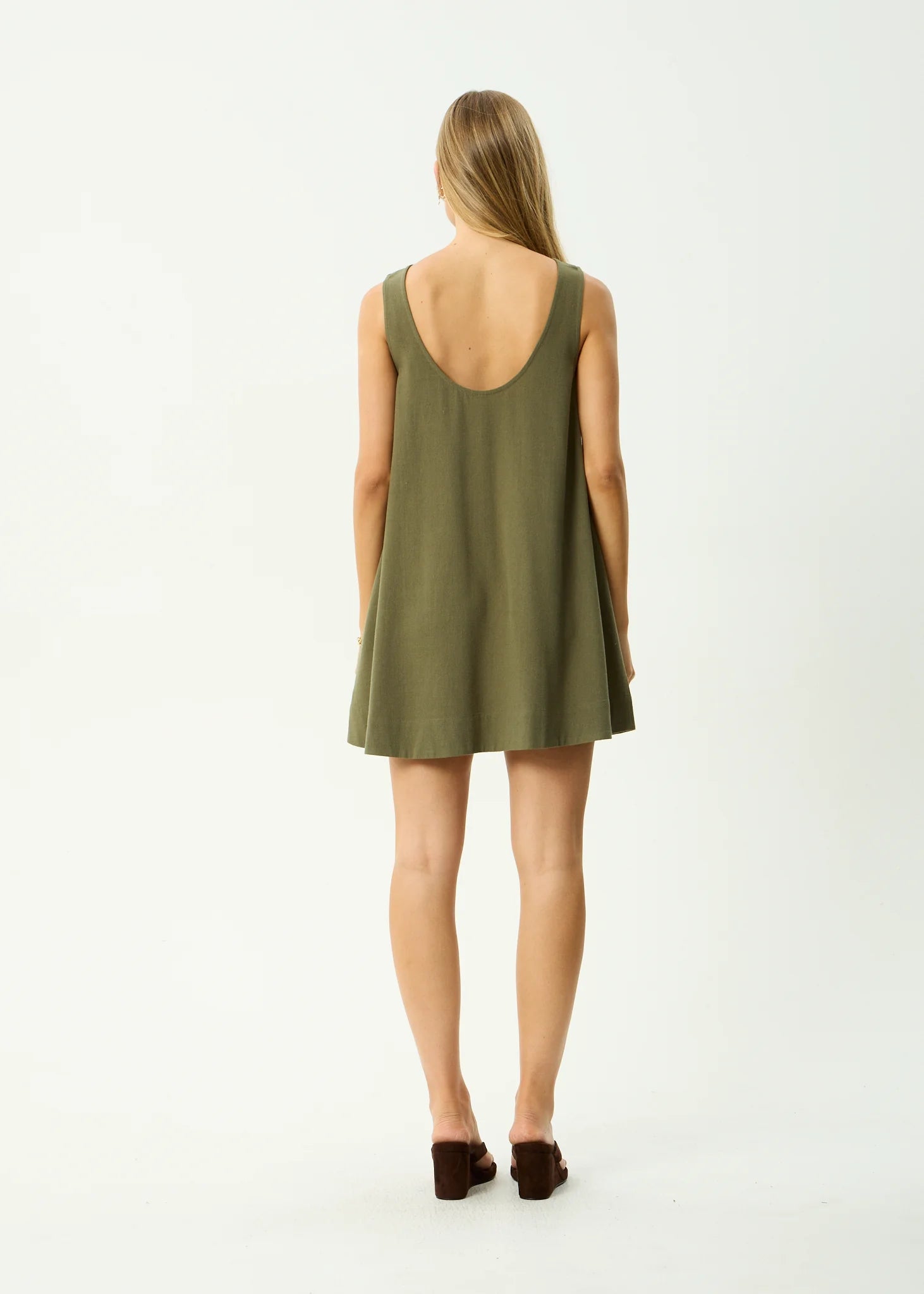 Afends Halle Linen Mini Dress - Deep Olive