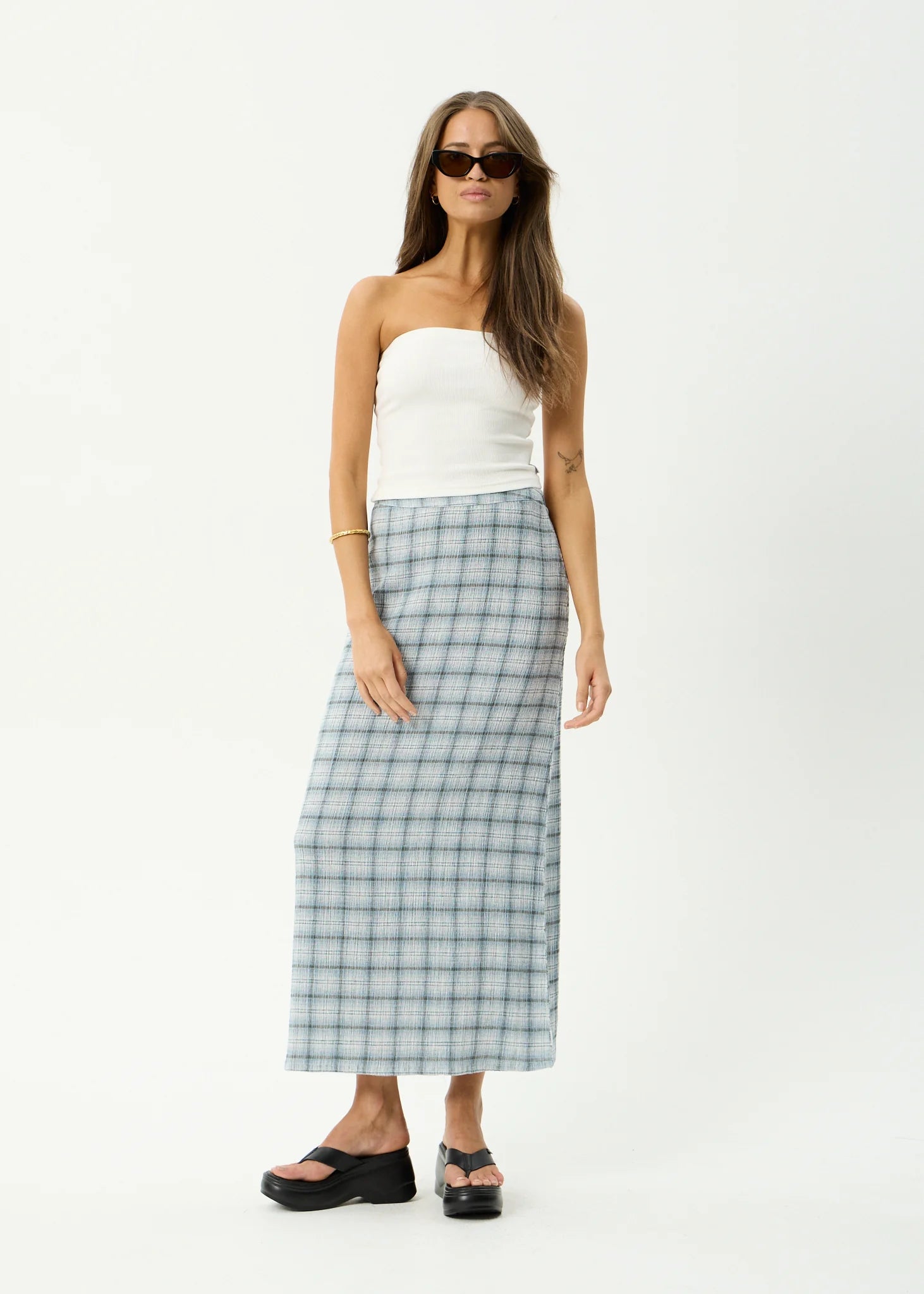 Afends Lagoon Hemp Seersucker Maxi Dress - Overcast Check