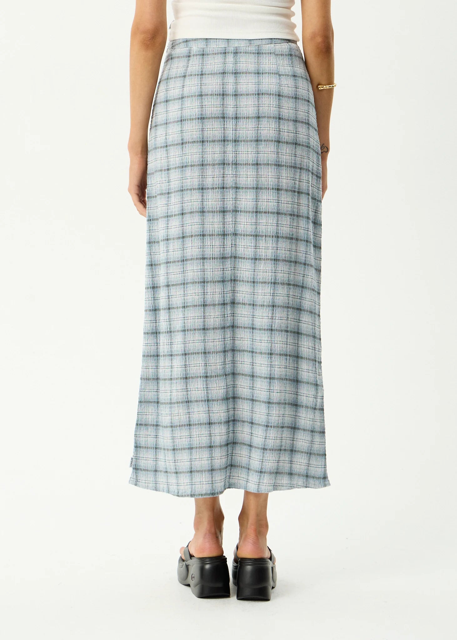 Afends Lagoon Hemp Seersucker Maxi Dress - Overcast Check
