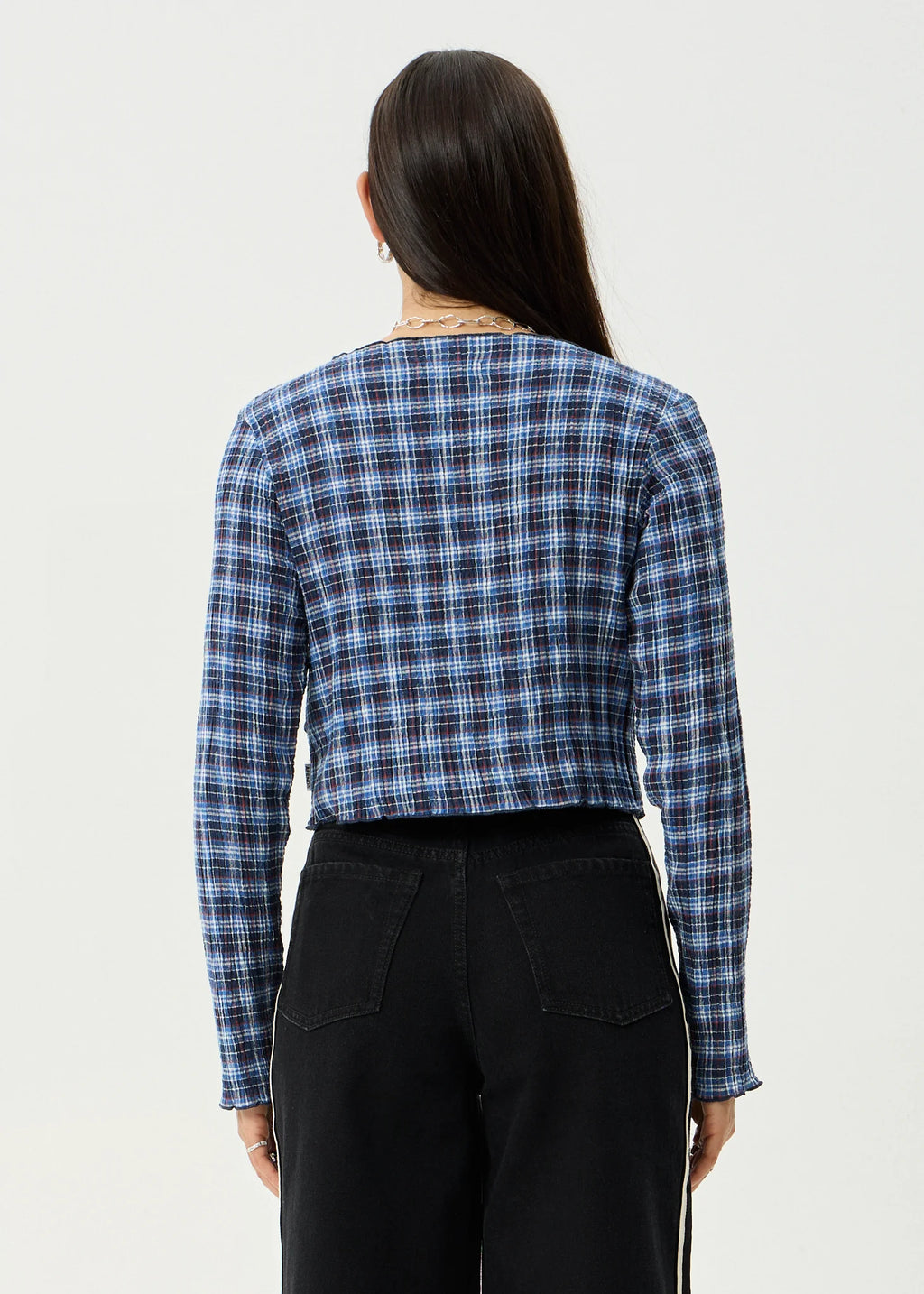 Afends Mountains Seersucker Long Sleeve - Navy Red