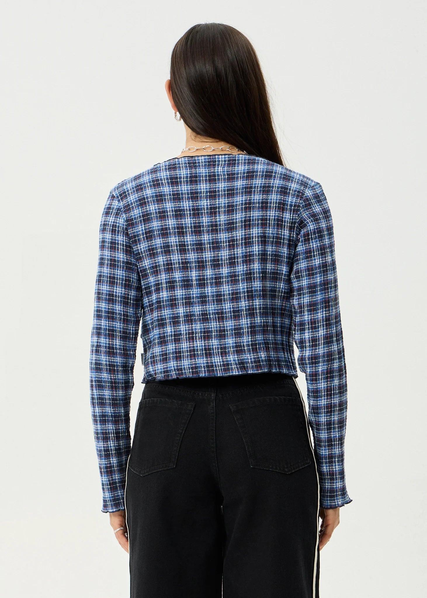 Afends Mountains Seersucker Long Sleeve - Navy Red