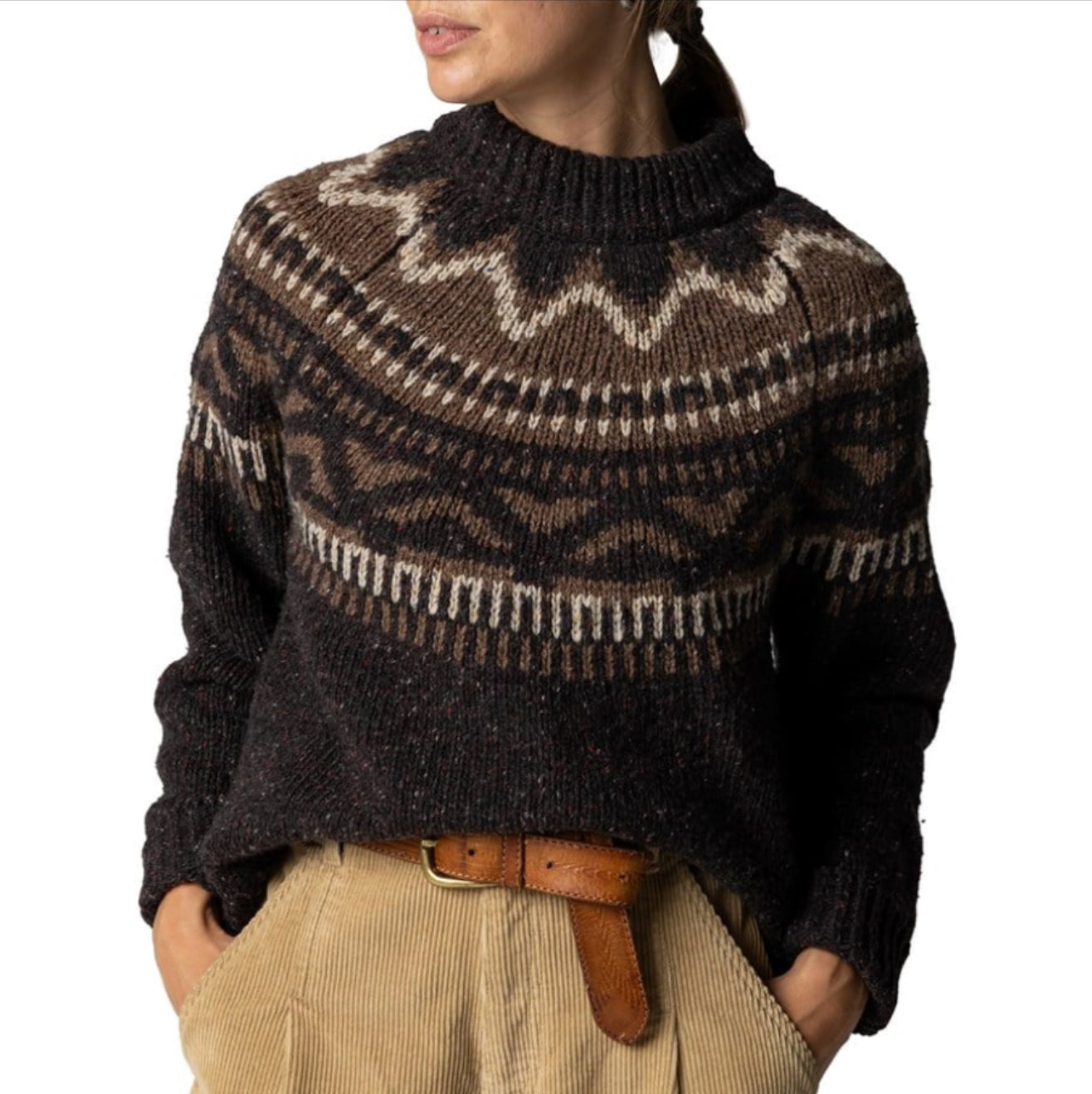 Finisterre Porth Fair Isle Yoke Jumper-Caramel