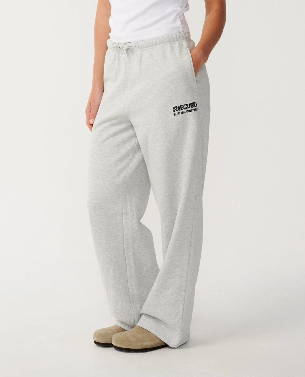 Rip Curl Surf Puff Wide Leg Trackpant - Grey Marle/ Black