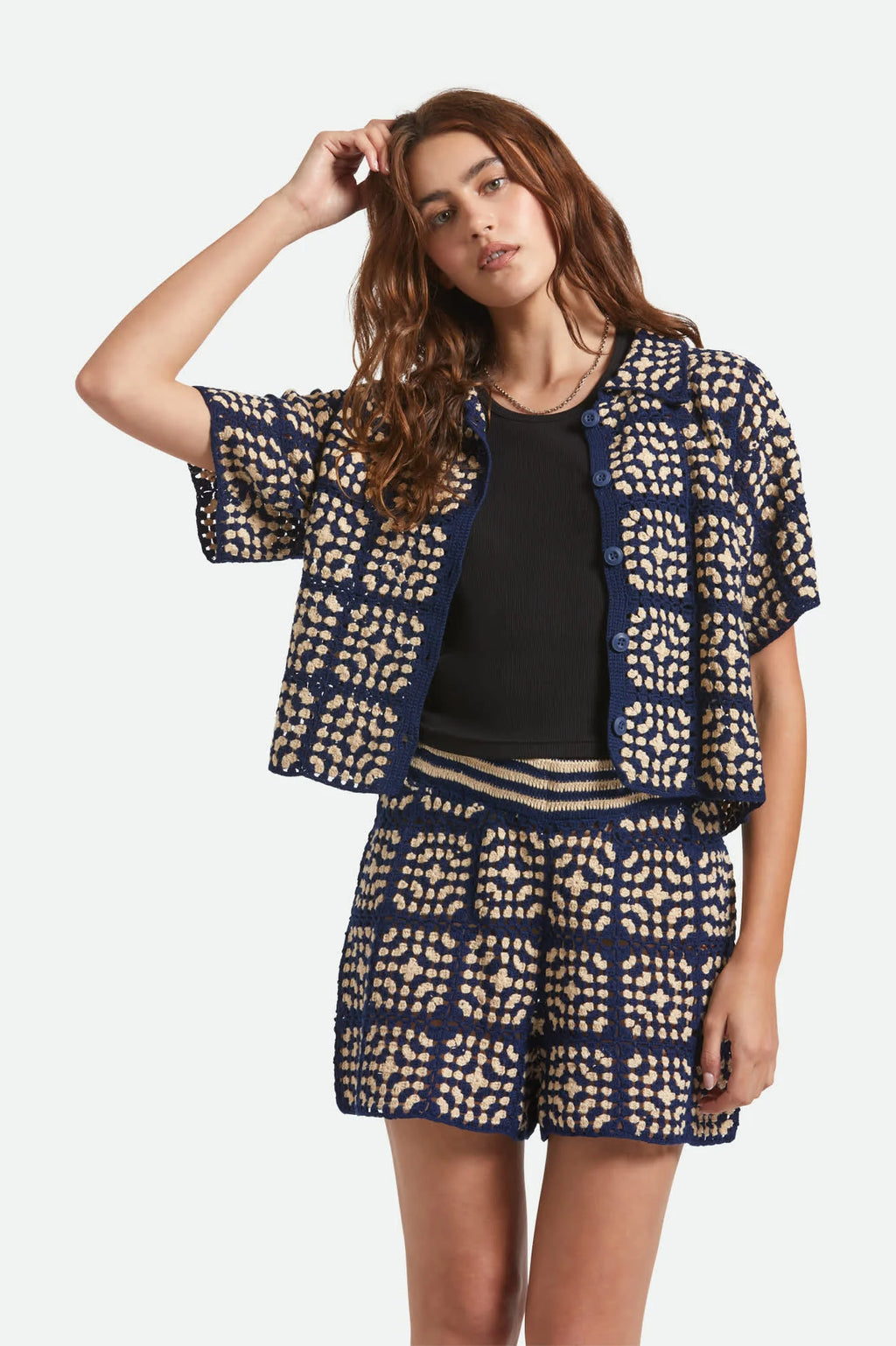 Brixton Crochet S/S Button Down - Mood Indigo/Off White