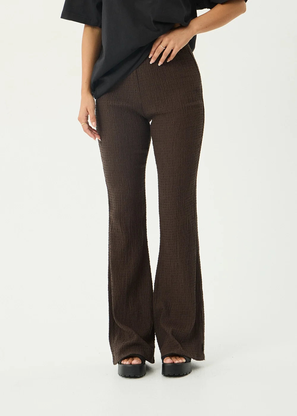 Afends Focus Seersucker Flare Pant - Coffee