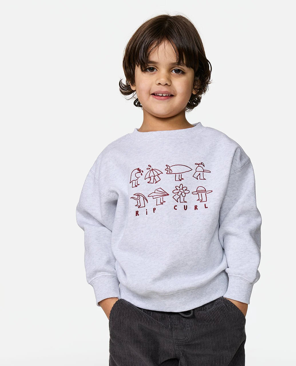 Rip Curl Boys Surf Check Crew - Light Grey Heather