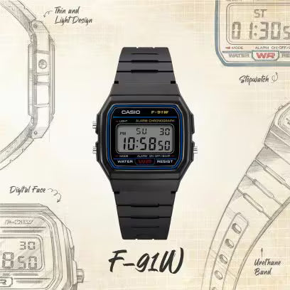 Casio Men's Classic Black Resin Strap Watch Digital F91W-1