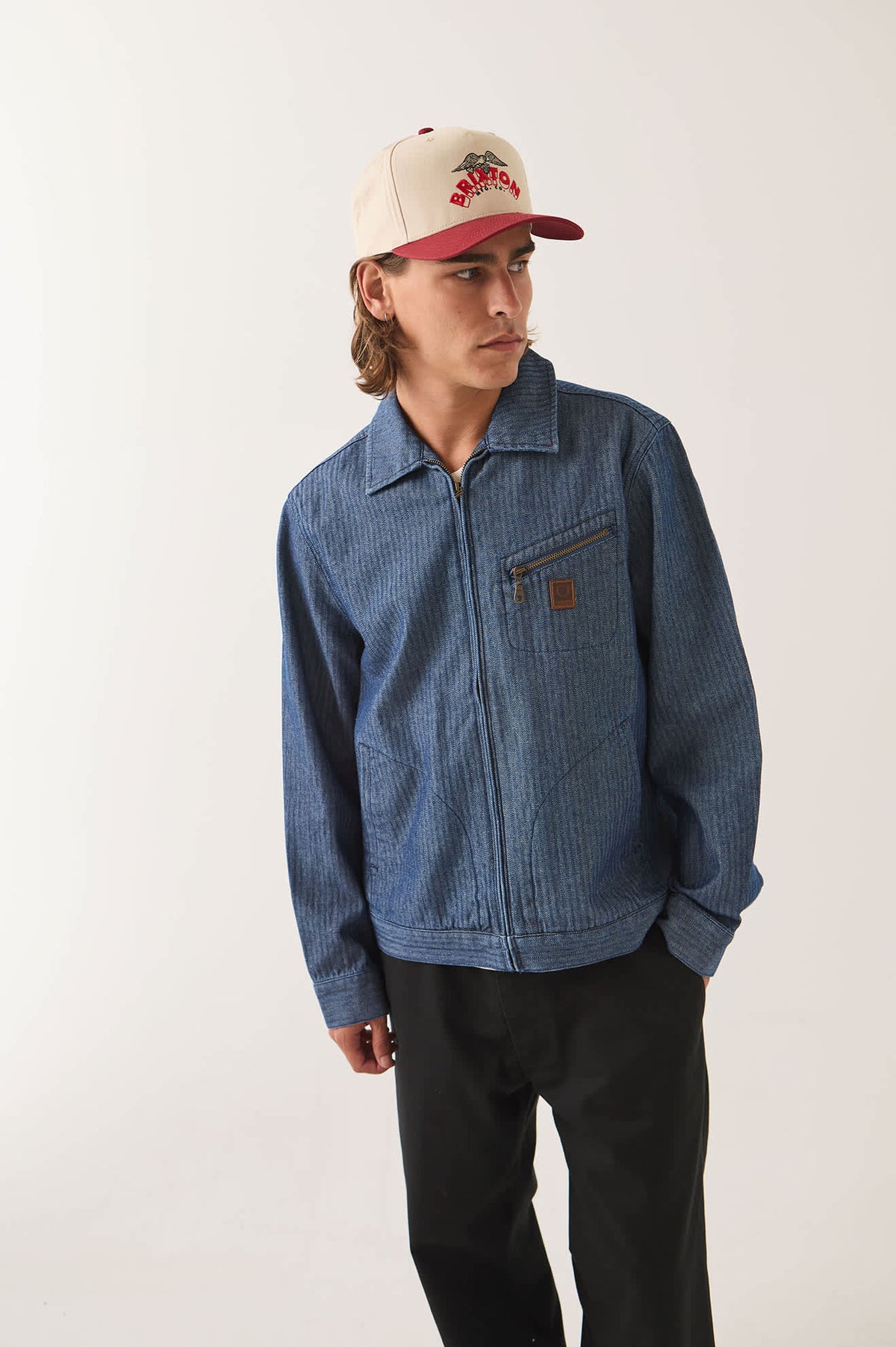 Brixton Mechanics Garage Zip Jacket - Indigo Herringbone