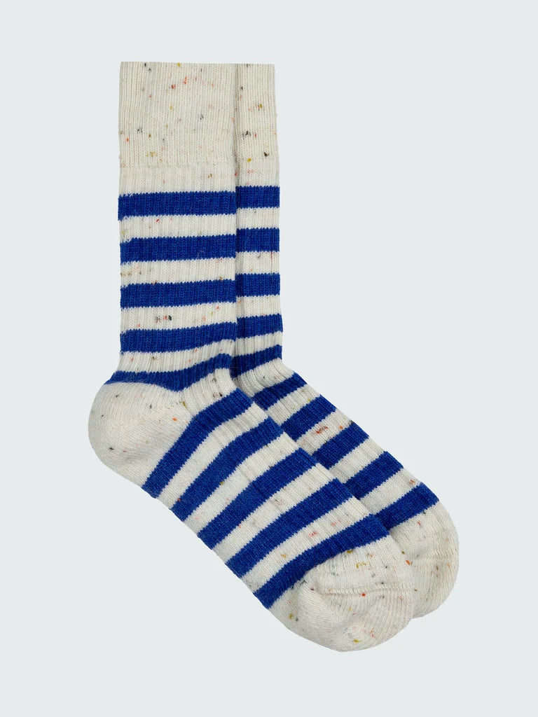Finisterre Ribbed Stripe Sock - White Nep/ Cobalt