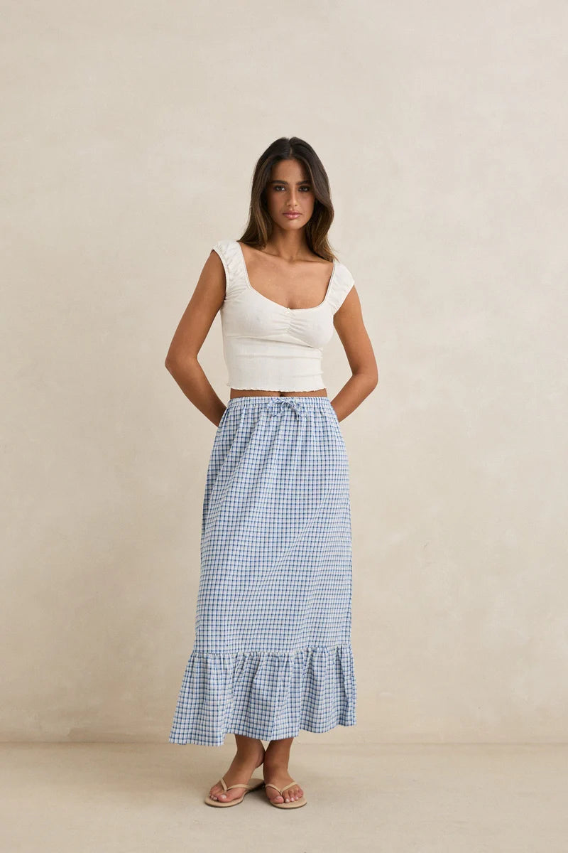 Rhythm Lola Check Tiered Maxi Skirt - Blue