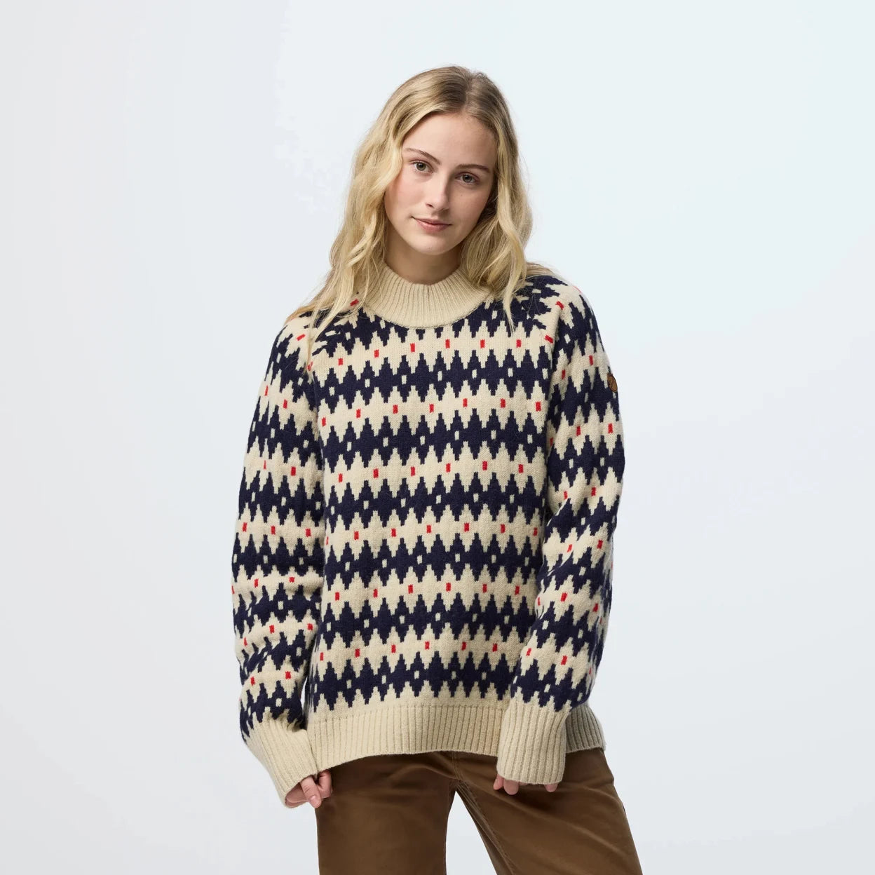 Fjallraven Ovik Solid Jacquard Knit Sweater -  Dark Navy \ Light Beige