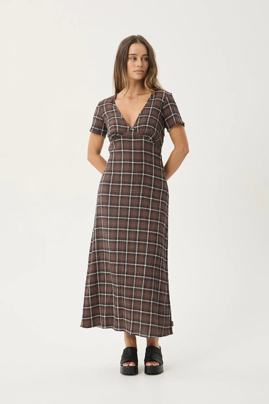 Afends Seersucker Reverie Maxi Dress - Coffee Check