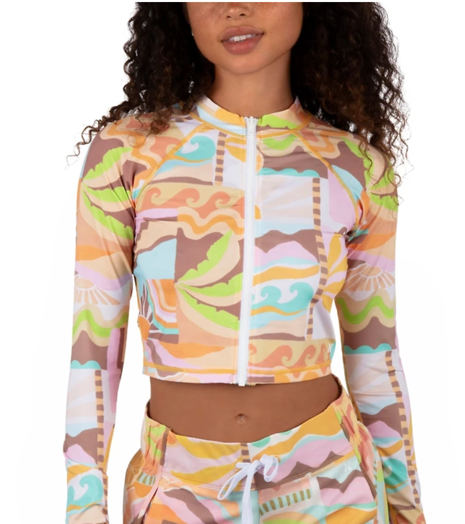 Hurley Vacay Dreams Crop Rashguard-Sour Apple