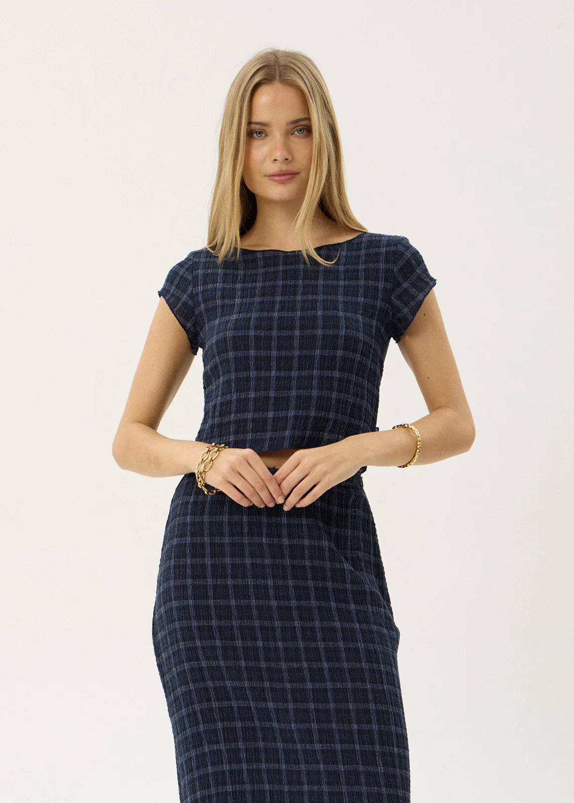 Afends Darcy Thea Seersucker Top - Midnight Check